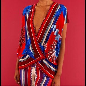 FARM RIO Macaw scarf blouse